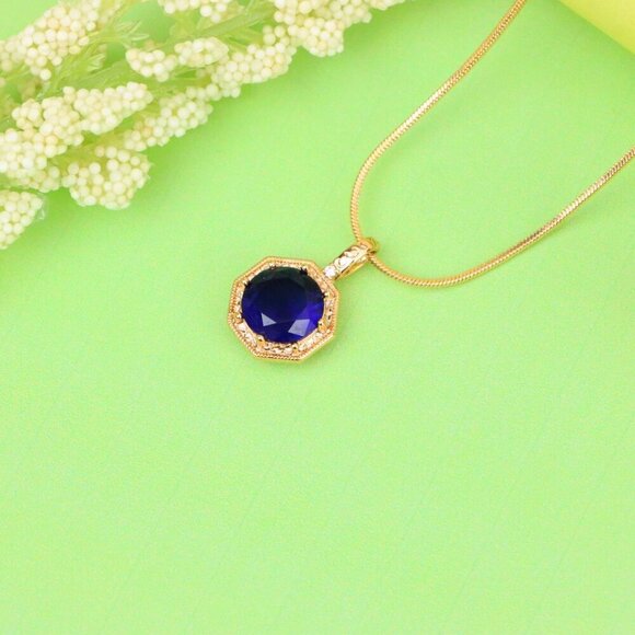 "Royal Purple Gemstone Pendant in Gold Octagon Frame, XPPT1390 - Picture 11 of 13